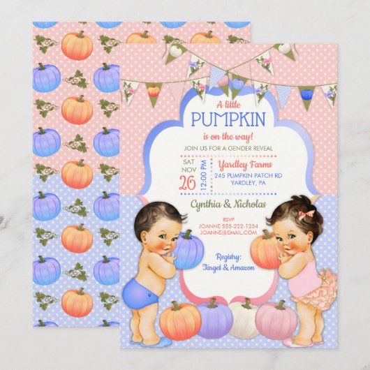 Kleine Pompoen Geslacht Onthullen Licht Brunette Kaart (Voorkant / Achterkant)