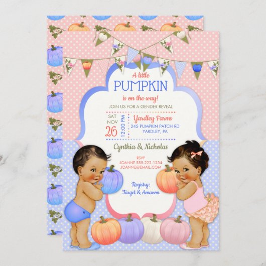 Kleine Pompoen Geslacht Reveal Medium Brunette Kaart (Voorkant / Achterkant)