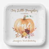 Kleine Pompoen Geslachtsneutrale Herfst 1e Verjaar Papieren Bordje (Voorkant)