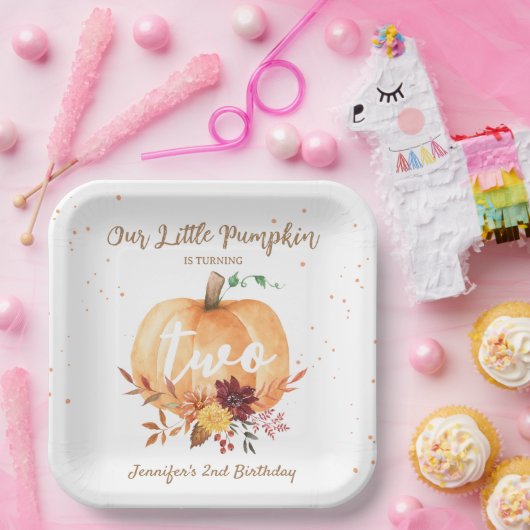 Kleine Pompoen Geslachtsneutrale Herfst 2e Verjaar Papieren Bordje (Feest)