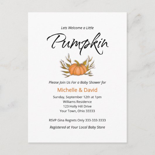 Kleine pompoen Geslachtsneutrale koppels Vallen Kl Uitnodiging Briefkaart (Voorkant)