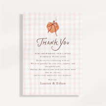 Kleine Pompoen Gingham Baby Shower Bedankkaart