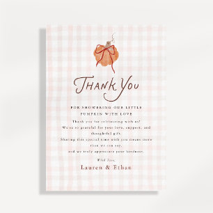 Kleine Pompoen Gingham Baby Shower Bedankkaart
