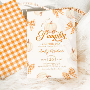 Kleine Pompoen Gingham Strikjes Baby Shower Kaart
