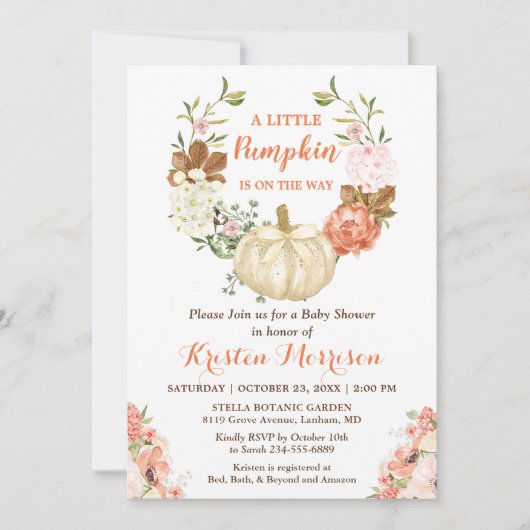 Kleine pompoen Gold Glitters Herfst Baby shower Kaart (Voorkant)