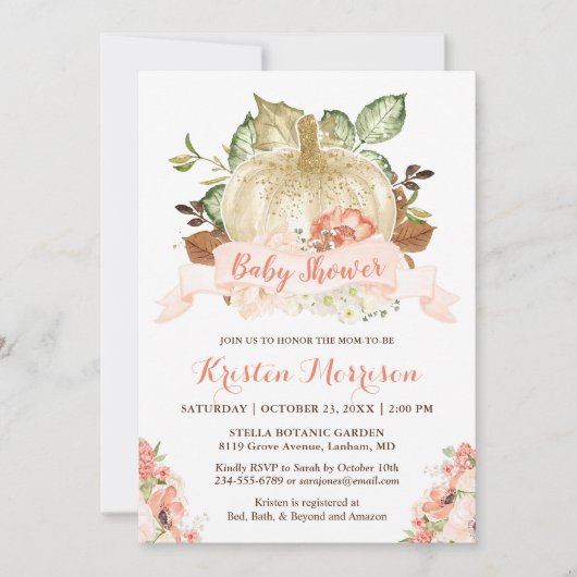 Kleine pompoen Gold Glitters Herfst Baby shower Kaart (Voorkant)