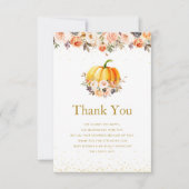 kleine pompoen goud en blos baby shower bedankkaart (Voorkant)