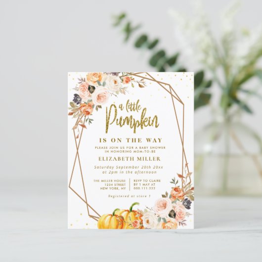 kleine pompoen goudsbloem baby shower invullen (Staand voorkant)