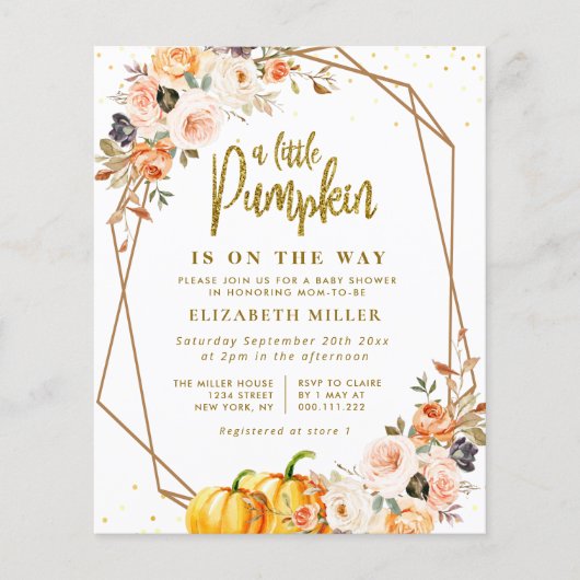 kleine pompoen goudsbloem baby shower invullen (Voorkant)