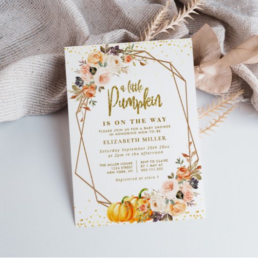 kleine pompoen goudsbloem baby shower kaart