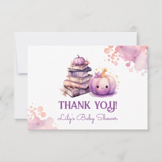 Kleine pompoen Halloween baby shower dank je kaart (Voorkant)