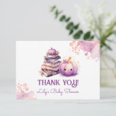 Kleine pompoen Halloween baby shower dank je kaart (Staand voorkant)