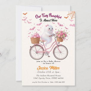 Kleine Pompoen Halloween Baby Shower Roze Geest Kaart