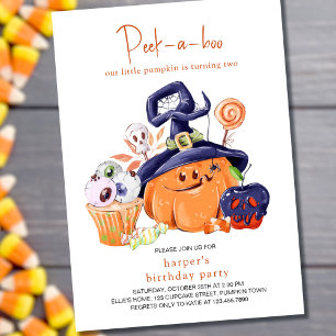 Kleine Pompoen Halloween Feest Eten 2e Verjaardag Kaart