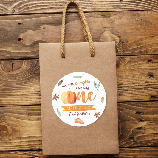 Kleine Pompoen Herfst 1e Verjaardag Ronde Sticker