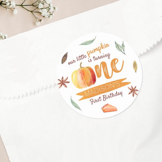 Kleine Pompoen Herfst 1e Verjaardag Ronde Sticker