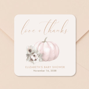 Kleine Pompoen Herfst Baby Meisje Shower Bedankt Vierkante Sticker
