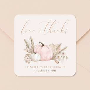 Kleine Pompoen Herfst Baby Meisje Shower Bedankt Vierkante Sticker