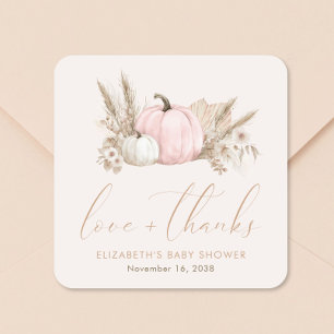 Kleine Pompoen Herfst Baby Meisje Shower Bedankt Vierkante Sticker