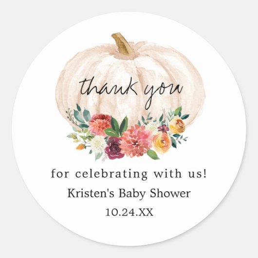 Kleine Pompoen Herfst Baby Shower Bedankt Ronde Sticker (Voorkant)