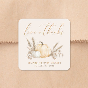 Kleine Pompoen Herfst Baby Shower Bedankt Vierkante Sticker
