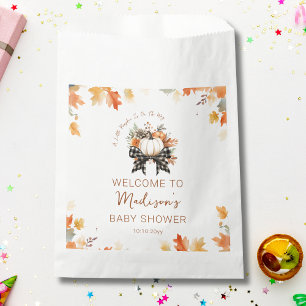 Kleine Pompoen Herfst Baby Shower Bloemen & Plaid Bedankzakje