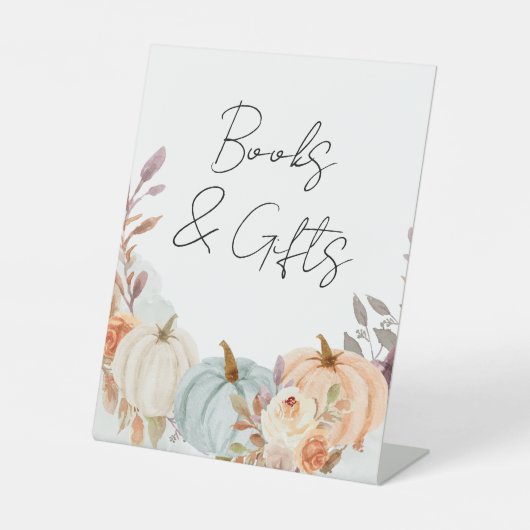 Kleine Pompoen Herfst Baby shower Cadeaubordje Reclamebord Met Voetstuk (Voorkant)
