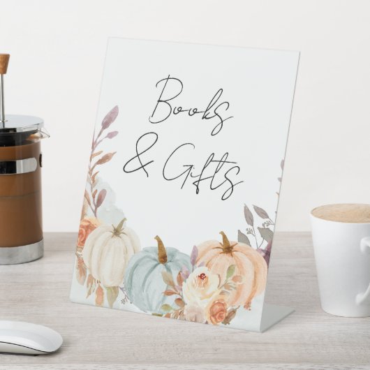 Kleine Pompoen Herfst Baby shower Cadeaubordje Reclamebord Met Voetstuk (Insitu)