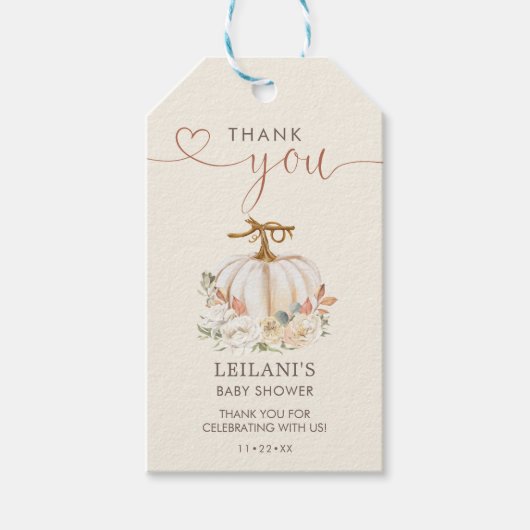 Kleine pompoen herfst Baby shower gunst Cadeaulabel (Voorkant)