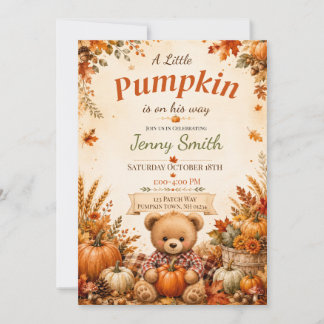 Kleine Pompoen Herfst Baby Shower Jongen Beer Kaart