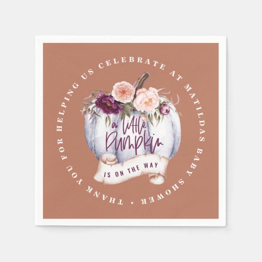 Kleine pompoen herfst baby shower terracotta rusti servet (Voorkant)