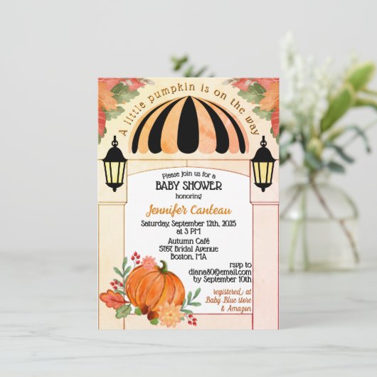 Kleine pompoen Herfst Baby Shower Uitnodiging (Staand voorkant)