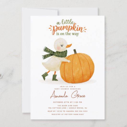 Kleine Pompoen Herfst Baby Shower Uitnodiging (Voorkant)
