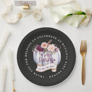 Kleine pompoen herfst baby shower zwart paarse her papieren bordje