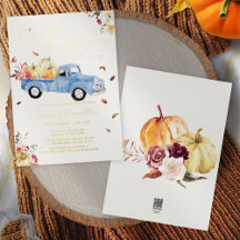Kleine Pompoen Herfst Blauwe Vintage Truck Baby Sh
