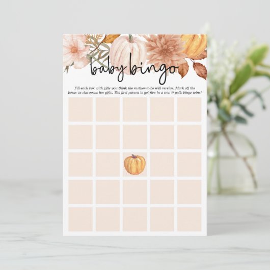 Kleine Pompoen Herfst Bloemen Baby shower Bingo Ka Kaart (Staand voorkant)