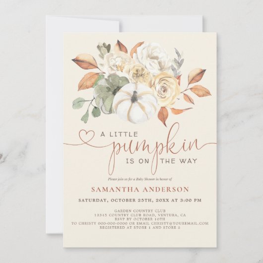 Kleine Pompoen Herfst Bloemen Waterverf Baby showe Kaart (Voorkant)