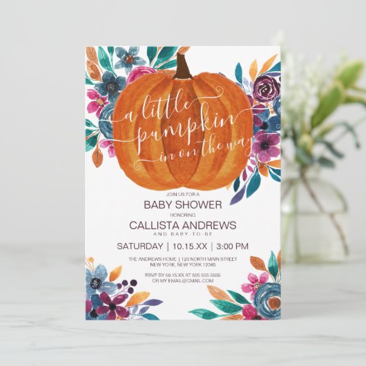 Kleine Pompoen Herfst Bloemen Waterverf Baby showe Kaart (Staand voorkant)