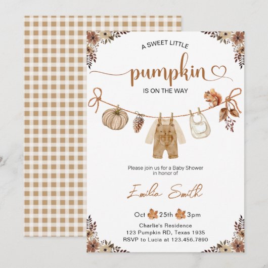 Kleine Pompoen Herfst Bloemige Jongen Baby Shower  Kaart (Voorkant / Achterkant)