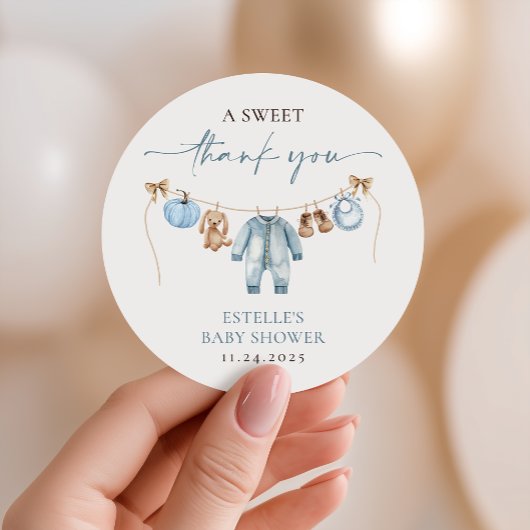 Kleine pompoen Herfst Blue Boy Baby shower gunst Ronde Sticker