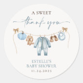 Kleine pompoen Herfst Blue Boy Baby shower gunst Ronde Sticker (Voorkant)