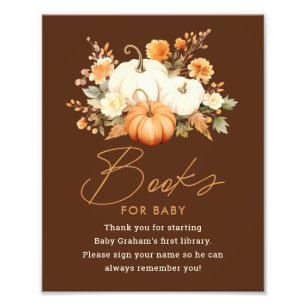 Kleine Pompoen Herfst Boeken voor Baby Shower Bord Foto Afdruk