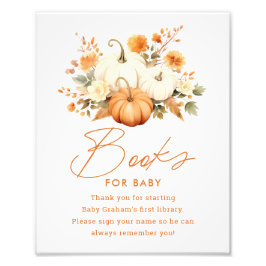 Kleine Pompoen Herfst Boeken voor Baby Shower Bord Foto Afdruk