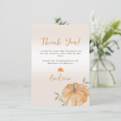 Kleine pompoen Herfst eerste 1e verjaardag Bedankkaart (Staand voorkant)