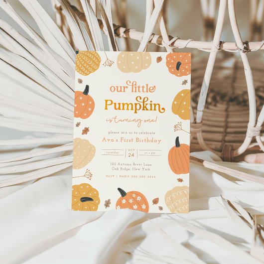 Kleine pompoen herfst eerste verjaardag kaart