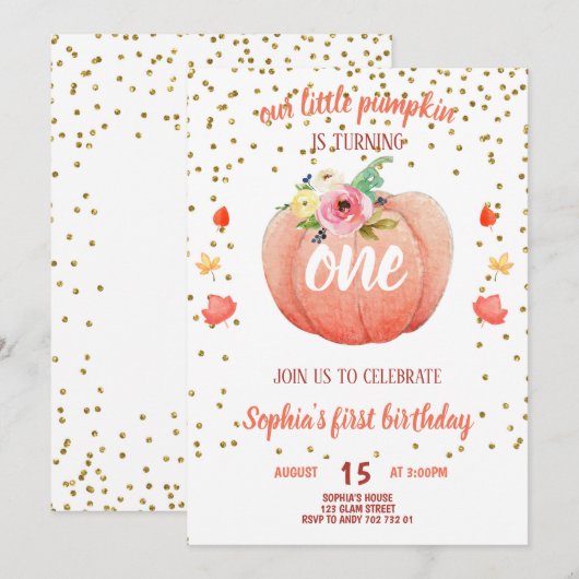 Kleine pompoen Herfst eerste verjaardag meisje gou Kaart (Voorkant / Achterkant)