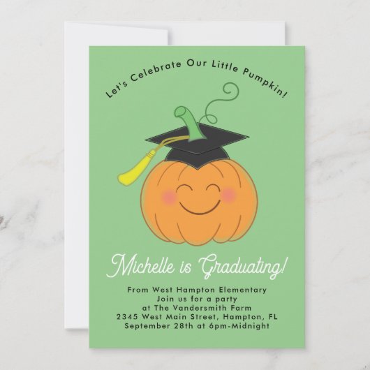 Kleine Pompoen Herfst Elementaire Afstudeerfeest Kaart (Voorkant)