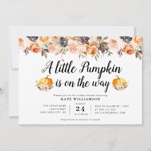 kleine pompoen herfst florale baby shower kaart (Voorkant)