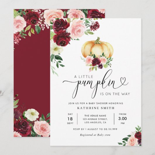 kleine pompoen herfst florale baby shower uitnodig kaart (Voorkant / Achterkant)