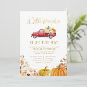 kleine pompoen herfst florale baby shower uitnodig kaart (Staand voorkant)